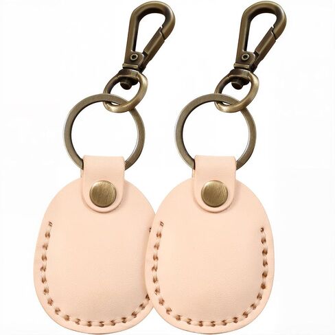 2 Pack Genuine Leather AirTag Holder Keychain - Durable Handmade Case With Keyring, Full Coverage Protective Cover Compatible for Apple AirTags - Brown in Kuwait
