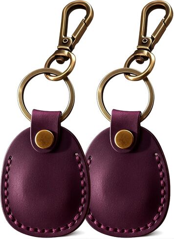 2 Pack Genuine Leather AirTag Holder Keychain - Durable Handmade Case With Keyring, Full Coverage Protective Cover Compatible for Apple AirTags - Brown in Kuwait