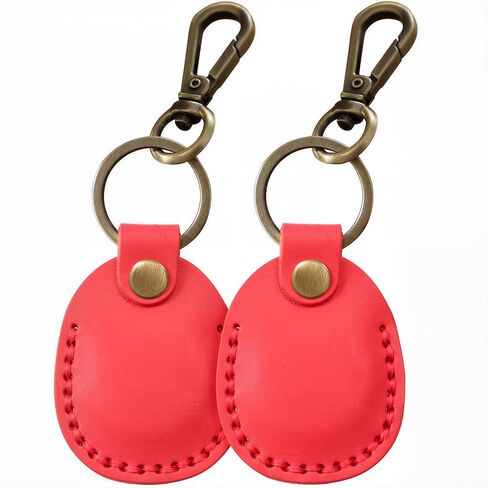 2 Pack Genuine Leather AirTag Holder Keychain - Durable Handmade Case With Keyring, Full Coverage Protective Cover Compatible for Apple AirTags - Brown in Kuwait