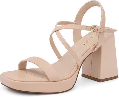CELLENZ Women Chunky High Heels: Platform Square Comfortable Block Heel | 3.9 Inch Sexy Strappy Open Toe Heels - Summer Formal Commuting Night Prom Party Wedding Comfortable All-day Sandals in Saudi Arabia