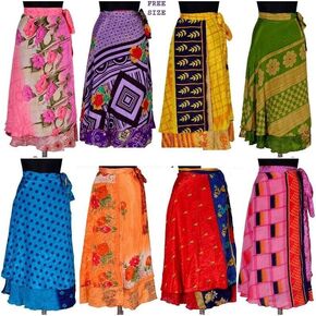 FashionShopmart Layer Magic Silk Wrap Around Skirt/Dress - Silk Sari Wrap, Two Layers Wrap Around Silk Long Skirt Pack of 5 PC in Saudi Arabia
