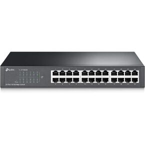 TP-Link 24 Port 10/100Mbps Fast Ethernet Switch, Plug & Play, Desktop/Rackmount, Sturdy Metal w/ Shielded Ports, Fanless, Unmanaged (TL-SF1024D),Black