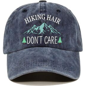Pishovi Hiking Hair Don't Care Distressed Washed Blue Baseball Cap, Vintage Adjustable Cotton Cap, Retirement Gifts for Men and Women, Hiking Hats for Mom and Dad, Birthday Gifts for Camping Lovers