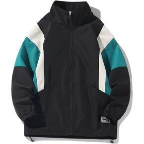 GURUNVANI Patchwork Jacket Mens Full Zip Windbreaker Vintage Varsity Jacket