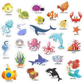 25 pcs Ocean Sea Animal Themed Gel Window Clings Kids Reusable Thick Gel Clings in Under The Sea Ocean Window Clings for Toddlers Home Classroom Nursery Summer Party Supplies Gift (2inch)