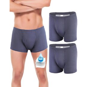 Incontinence Underwear for Men Washable, Reusable Leak Proof Underwear, Breathable Cotton Boxers, Bladder Leak Briefs High Absorbency 80ml,2Pack（L,Blue）
