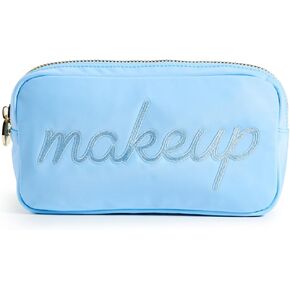 Stoney Clover Lane Women's Periwinkle "Makeup" Embroidered Small Pouch, Periwinkle, Blue, One Size