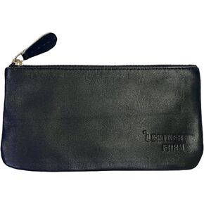 LEATHER FARM Leather Travel Pouch - Beautifully Handcrafted YKK Zippered Pouch Handmade - 8 x 4 inches.(BLACK)