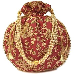 BINDNI Indian Ethnic Women Bags Return Gift for Bride Stylish Embroidery Pearl Batwa Purse Ideal for Weddings & Parties