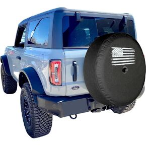 Boomerang® USA - 35" Soft Tire Cover - Distressed Flag - Compatible with Ford Bronco (with Back-up Camera) - (2021-2024) - Wildtrak, Everglades & All Upgraded Models