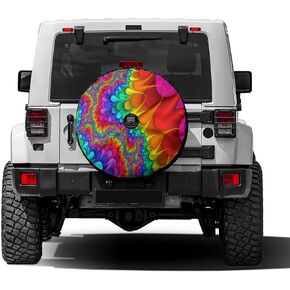 Foruidea Tie Dye Abstract Rainbow Color Spare Tire Cover with Backup Camera Hole Wheel Tire Cover Fit Trailer, RV, SUV and Many Vehicle 17inch