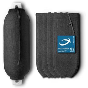 OBAKL Boat Fender Covers 8.9 x 19.7 Inches Flat Size for 6.5 x 23 Inches Ribbed Twin Eyes Boat Fenders 4 Pack for Docking
