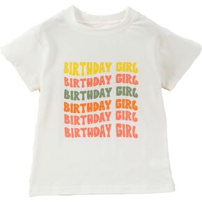 Summer Kids Toddler Baby Girl Birthday Shirt Short Sleeve Birthday Girl Letters Print T-Shirt Tops for Girls 1-5 Years