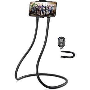 B-Land Upgrade Phone Holder for Bed, Neck Phone Holder Gooseneck Cell Phone Holders, Universal Mobile Phone Stand with Remote for Taking Videos & Group Photos (Black)