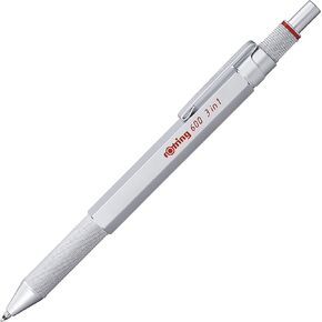 Rotring 600 3-in-1 Multicolor Pen and Mechanical Pencil, Black Barrel, Brass Mechanism, Fine Point Tips, Hexagonal Barrel, Metal Knurled Grip