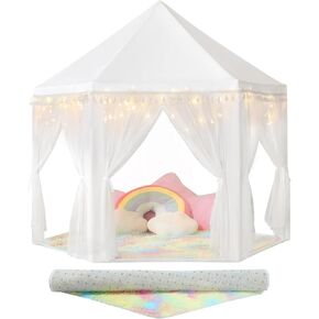 Senodeer White Princess Tent with Rainbow Rug, Little Star Lights for Girls, Play Tent for Kids, Princess Toys for Indoor Princess Games Decor, Princess Castle Playhouse, Gift for Girls in Saudi Arabia
