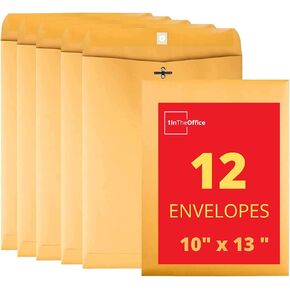 1InTheOffice Clasp Envelopes 10x13, Large Mailing Envelopes, Catalog Envelopes, Clasp Closure & Gummed Seal, Brown, 12 Pack