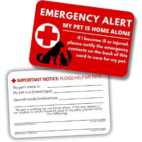 Pet Emergency Card My Dog or Cat is at Home Alone | 5 pk 2 x 3.5" Plastic Wallet Size ICE Contact Vet if Something Happens to You Keychain