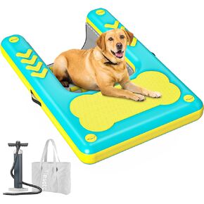 Inflatable Dog Pool Ramp, 59"x 39" Extra Large Dog Boat Ramp for Dogs Up to 240 lbs for Lakes Docks, Non-Slip Puncture-Resistant Dog Dock Platform Swimming Float Water Ramp Ladder Steps Pup Plank