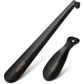 NINEMAX Shoe Horn Long Handle 16.5" Long Metal Shoehorn for Seniors - 7.5" Travel Shoe Horn for Men and Women
