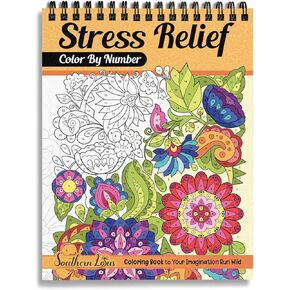 SOUTHERN LOTUS Color by Number Stress Relief Spiral Bound Coloring Book With Beautiful Flowers Patterns Animals Relaxing Paint Numbers Pages for Adults Women Seniors Girls to Relax Mindfulness
