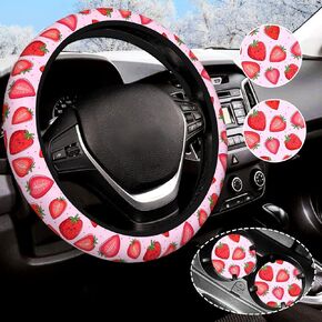 Flamingo Gifts for Women Steering Wheel Cover for Women Men with 2 Pcs Car Coasters, Universal 14.5-15 Inch Rainbow Steering Wheel Covers Non-Slip Car Accessories for Girls