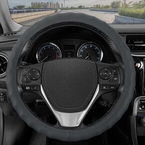 BDK Genuine Beige Leather Steering Wheel Cover for Car, Small 13.5-14 inch – Ergonomic Comfort Grip for Men & Women, Car Steering Wheel Cover for Vehicles with Small Steering Wheel