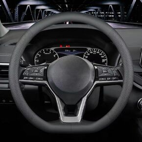 LKWLIKEI Nappa Leather D Shape car Steering Wheel Cover, Non-Slip, Breathable，Universal 15 inch.（D Shape Black）