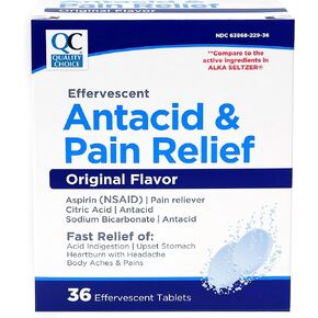 Quality Choice Effervescent Pain Relief Antacid and Pain Reliever Tablets 36 Count Boxes (Pack of 4)