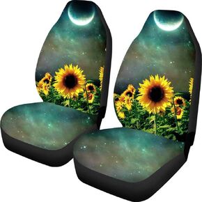 Amzbeauty Polka Dots Sunflower Printed Front Seat Cover 2 Pcs, Universal Vehicle Seat Protector Mat Covers, Fit Most Cars, Sedan, SUV, Van Truck