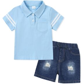 WESIDOM Toddler Baby Boy Clothes 2T 3T 4T 5T Summer Boys Outfits Short Sleeve Polo Shirt + Denim Jean Set
