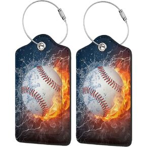 2 Pack Luggage Tags for suitcases Cute baseball Luggage Tag, Leather Stainless Steel Loop Label Tag for Men Women Travel Bag Suitcase(baseball)