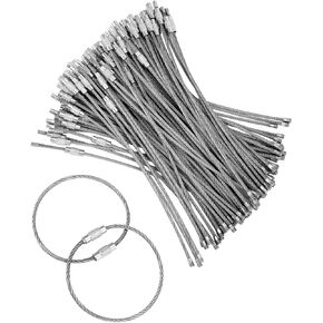 QWORK Stainless Steel Braided Cable Keychains, 2mm Thick, 6.3" Length, Durable and Portable Screw Lock Rings for Keys, ID Tags, Luggage,100 Pcs