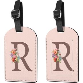 2 Pack Luggage Tag Suitcase Tags Initial Letter Monogram PU Leather Cover Aesthetic Cute Monogrammed Travel Bag Labels for Women Girls Men (A)