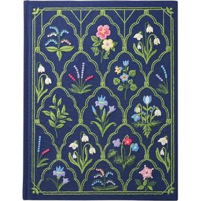 diodrio Luxury Embroidered Sketchbook for women 180gsm Premium Heavy Paper 92 Blank Pages, Keepsake Sketch Book with Floral Embroidery, 10.4" L x 8.25" W, Grosgrain Ribbon Bookmark, Lapis Blue, Size M