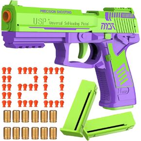 Automatic Shell Ejection Toy Gun with Soft Bullet- Automatic Reloading Rebound Toy Gun Pistols for Shooting Game Educational Toys Gifts for Kids Boys Girls (USP-Green)