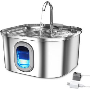 Cat Water Fountain, 108oz/3.2L Quiet Pet Water Fountain Indoor, Cat Water Fountain Stainless Steel, Water Level Window & Low Water Mark, Cat Fountain for Drinking - Water Shortage Protection