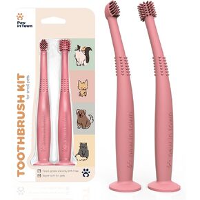 PawInTown Silicone Cat Toothbrush Set – 2 MiniHead Brushes – Kitten / Cat Dental Care, Cat Teeth Cleaning, Pet Care, Cat Necessities, Cat Tooth Brushing Kit, Pet Toothbrush for Cat (Blushing Flamingo)