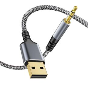 USB to 3.5mm Audio Aux Cable, 4FT USB to AUX Male TRS Stereo Cord Nylon Braided USB to AUX Converter for PC, Laptop, Speaker, Headphones, Note: Does not Support Recording & Charging