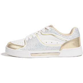 LUCKY STEP Women's Rhinestone Sneakers Sparkly Bling Glitter Wedding Tennis Shoes Fashion Casual Walking Comfortable Shiny Footwear