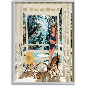 Stupell Industries Woman Coastal Beach Canopy Summer Ocean Scene Framed Wall Art, Design By Amelia Noyes