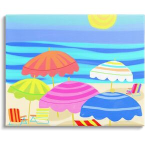 Stupell Industries Vibrant Sun Umbrellas Summer Beach Shore Scene Canvas Wall Art, Design By Maret Hensick