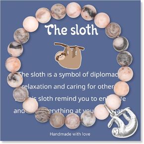 LINY Natural Stone Sloth Bracelets for Women Girls Sloth Gifts with Meaning Card/Gift Box, Sloth Lover Gifts for Her
