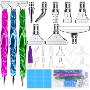 Magoog 38PCS Diamond Pen Painting Kits, Diamond Painting Accessories, Pretty Diamond Pen Painting, 8 Metal Tips and 12 Glue Clay, Silver
