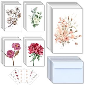 PYRAWS 40 Note Cards with Envelopes Blank Inside & Stickers | Single-Sided Design | Experience the Beauty of Watercolor Florals Inside Every 4x6 Greeting Card and Envelope Set | All Occasion