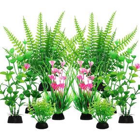 QUOZUO Aquarium Decor, 10pcs Fish Tank Decorations Aquarium Plants, Green Fish Tank Accessories, Mini Fish Tank Plants Plastic Decoration for Aquariums