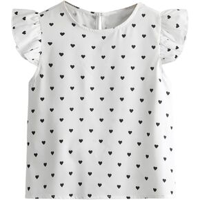 Milumia Girl's Cute Heart Printed Ruffle Trim Sleeveless Keyhole Button Blouse Tops