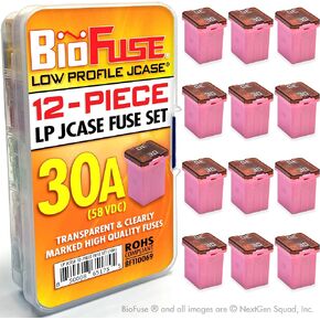 BioFuse LP (Low Profile) JCASE 20-Piece Cartridge Fuse Assortment 20A 30A 40A 50A 60A (4 Each). Fits Most: Nissan, Toyota, Chrysler, Dodge, Chevy, GM, and Ford
