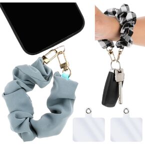 TIESOME Scrunchie Phone Wrist Strap, 2 Pcs Large Intestine Phone Chain Lanyard Hair Band Keychain with 2 Transparent Cards