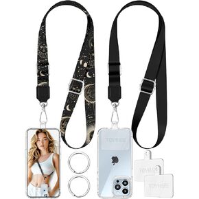 3-in-1 Phone Lanyard Strap Crossbody - 2 Pack for iPhone Cell Phone Cellphone Around The Neck for Women Men Universal Adjustable Lanyards Straps with Tab Key Ring (Black + Be Kind)